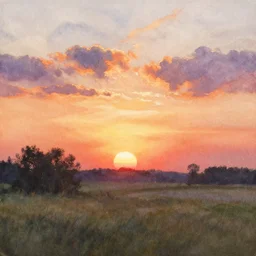 The Sunset, watercolor painting by Tadeusz Dominik