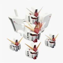 Isometric 3d octane render of gundam head pieces