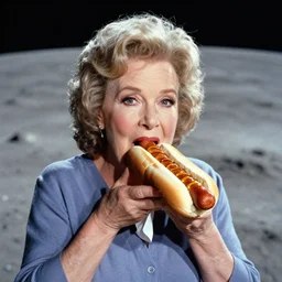betty white eating a hotdog on the moon