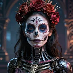 beautiful female android!, intricate detailed environment, moody portrait by paul bellaart, global illumination, cinematic, ( el dia los muertos ), smooth, blade runner, photorealism, hd, 8 k, beautiful, cinematic, art by moebius and rutkowski and artgerm and mucha and loish and wlop