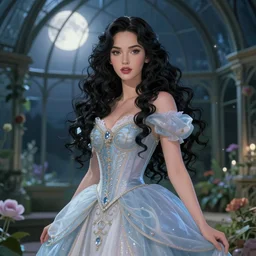 megan fox, black curly hair, elegant, anime, fantasy, divine, highly detailed, princess, greenhouse, moonlight, artstation, magical, lovely, pure beauty, intricate, 4 k, art by studio bind and kyoto animation and wit studio and hyeyoung kim