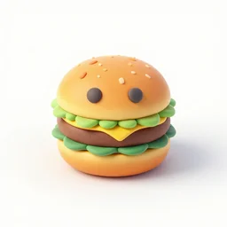 Hamburger that looks like the iOS emoji and has the same colors, 3D clay render, 4k UHD, white background, isometric top down left view, diffuse lighting, zoomed out very far, centered, symmetrical