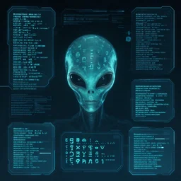 alien glyphs, writing being translated and decoded futuristic software user interface for movie, concept art, trending on artstation, 4 k
