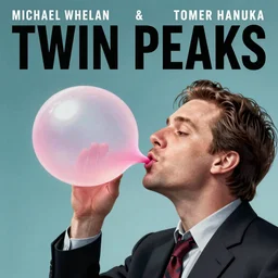 Twin Peaks poster artwork by Michael Whelan and Tomer Hanuka, Karol Bak, Rendering of Jim Gaffigan blowing single perfect bubblegum, he's a hitman in peacoat, from scene from Twin Peaks, clean, full of details, by Makoto Shinkai and thomas kinkade, Matte painting, trending on artstation and unreal engine