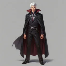 A beautiful full body painting of a smug male vampire by Wlop and _Z eD_, handsome face, cloak, white hair, yellow eyes, trending on artstation, pixiv, 4k, HDR, unreal engine