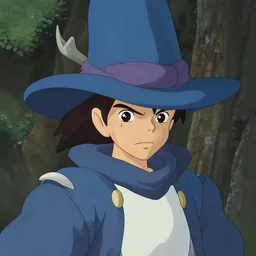 A still of a wizard wearing a big blue hat, digital art, studio ghibli, spirited away