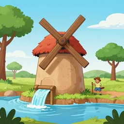 cartoon of a water mill in africa