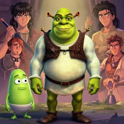 the terminator as a green shrek, shrek from dreamworks animation, pixar style, pickle rick, shaded lighting poster by magali villeneuve, artgerm, jeremy lipkin and michael garmash, rob rey and kentaro miura style, trending on art station