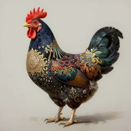 painting of a crowchicken, decorated, intricate, elegant, highly detailed, digital painting, artstation, concept art, smooth, sharp focus, illustration, art by artgerm and greg rutkowski and alphonse mucha, 8 k