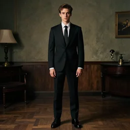 man in room by ashley wood, black suit n - 4