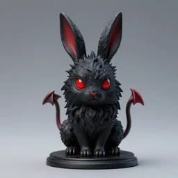 80mm resin detailed miniature of fluffy black devil rabbit, hell, red eyes, Product Introduction Photos, 4K, Full body, simple background