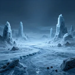 a hd render of a surreal frozen landscape, cinematic lighting, by beeple and zdzisław beksinski, blue color scheme, cinematic perspective, cinematic lighting, matte painting, detailed, sci - fi, hdr, 4 k, artstation