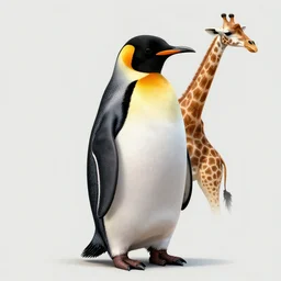 a character design of a mix hybdrid between a penguin body, a giraffe neck, hyperdetailed mix, photomanipulation