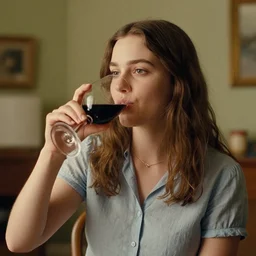 a very high resolution image from a new movie. young ligabue drinking red wine.. 2 4 mm, photorealistic, photography, directed by the wes anderson