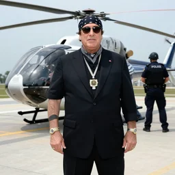 Silvio Berlusconi Is a gangsta rapper, doing lines on the helicopter and landing at the Piper Disco, with rolex, bling bling and a bandana, and the whole police his guarding his back