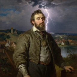 portrait of a town by a lake, countryside, victorian, fantasy, cinematic lightning, realistic, highly detailed painting by giovanni antonio canal