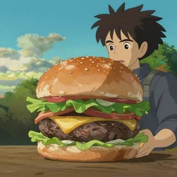 still image from the new studio ghibli animated film'a hamburger has come to life and become prime minister'