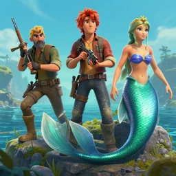 me and the boys hunting a mermaid in sea of thieves, high detail, elegant, digital painting, cinematic lighting, vibrant, intricate, textured skin, highly detailed, artstation, sharp, focus, hdr, unreal engine 5, breathtaking ilya kuvshinov, nikolay makovsky