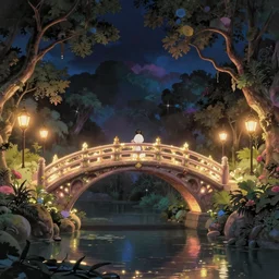 fairyland bridge, outside of time and space, dreamy, romantic, night lighting, gorgeous lighting, well lit, backlit, dramatic cinematic lighting, intricate, highly detailed, in the style of studio ghibli, octane render, 8 k