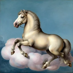 a pony riding on clouds painted in the style of renaissance paintings