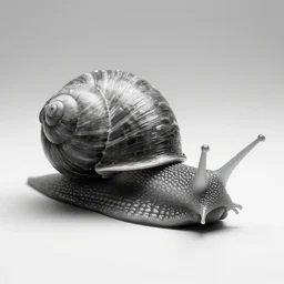 goth snail, black and white, realistic, highly detailed, trending on artstation