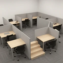 9 0 s cubicle office with stairs made of tables chairs fractal