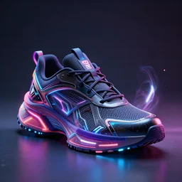 futuristic generative design sneakers with neon lights in the style of cyberdog, product shot, dynamic lighting