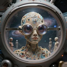 utopian Galaxy, raf simons fashion couture, intricately detailed tiny humanoid inside a spaceship in the style of Emiliano Ponzi and  Chris Ware, futuristic 1990s contemporary art, sci-fi,eye glass, inside view, humanoid pov, intricate artwork by Tooth Wu and wlop and beeple, octane render, trending on artstation, greg rutkowski very coherent symmetrical artwork, depth field, unreal engine, cinematic, hyper realism, high detail, octane cinema 4D render, A24 cinematography, 8k