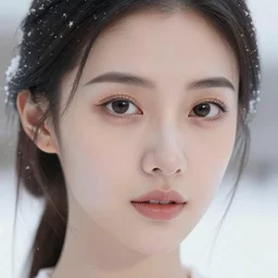 a gorgeous female photo, professionally retouched, soft lighting, realistic, smooth face, ( ( half body shot ) ), perfect eyes, wide angle, sharp focus on eyes, 8 k high definition, insanely detailed, intricate, elegant, art by artgerm, snowy winter