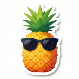 pineapple character wearing sunglasses. adobe illustrator. svp sticker. dropshadow. aesthetic. heavy chromatic aberration. digital art.