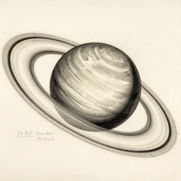 leonardo da vinci's technical sketch of the planet saturn with its rings, highly detailed