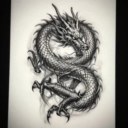 dragon, sketch tattoo, dark, black theme, japan style, highly detailed, masterpiece, trending on artstation, golden ratio, cinematic romantic magical, perfect intricate