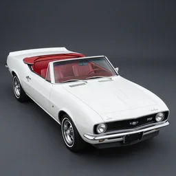 Ermine White Chevrolet Camaro Z/28 Convertible (1967), soft top, red interior, widest shot, zoom out, created by Barclay Shaw