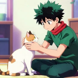 Izuku Midoriya petting his cat, Yoji Shinkawa, Vaporwave