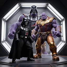 4 k hd, high resolution photograph of darth vader fighting thanos in octagon, shot with sigma f / 4. 2, 2 5 0 mm sharp lens, wide shot, high level texture render