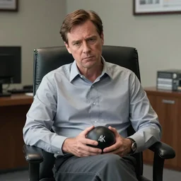gregory house sitting in a chair in his office holding a stress ball, 4 k, hyper realistic