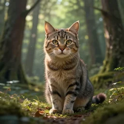a cat in a forest, highly detailed, digital art, trending on artstation, backlighting, by kawacy