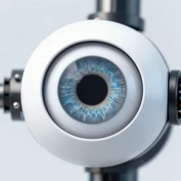 close up marco photograph of a robotic prosthetic eye