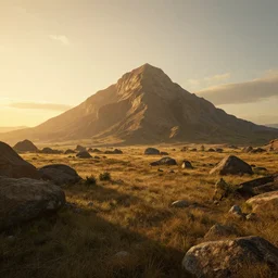 a masterpiece hyper realistic prehistoric landscape, golden hour