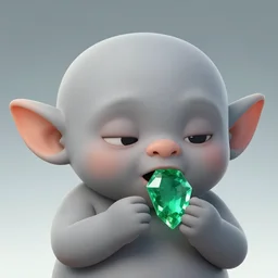 detailed closeup portrait of grey cute funny tired goblin eating emerald, in the style of rob lefield and dan mumford, epic gradient, by atey ghailan, by greg rutkowski, by greg tocchini, by james gilleard, by joe fenton, by kaethe butcher, gradient yellow black, black and white color scheme, grunge aesthetic, graffiti tag