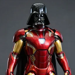darth vader, in iron man armour, red and yellow, metallic