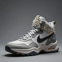 perfect sleek sneaker concept art design, nike high top armored chunky shoes, sneaker design with sculpted aztec animal head motifs, chunky sci fi overwatch fantasy jrpg shoes