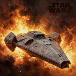 a painting of a cinematic keyframe of star wars a destroyed imperial star destroyer ship, heavy atmosphere, fire and smoke by greg rutkowski, rule of thirds, golden ratio, ambient lighting, wlop, artgerm, artstation, highly detailed masterpiece, dark fantasy art, high detail, trending on artstation