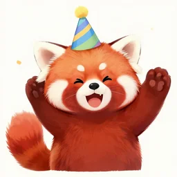cartoon drawing commission of a female furry anthro red panda wearing a party hat and celebrating, very happy, trending on artstation