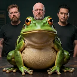 hyperrealistic mixed media image of a info wars alex jones as a ( ( bullfrog ) ), stunning 3 d render inspired art by greg rutkowski and xiang duan and thomas eakes, perfect symmetry, flesh texture, realistic, highly detailed attributes and atmosphere, dim volumetric cinematic lighting, 8 k octane detailed render, post - processing, masterpiece,