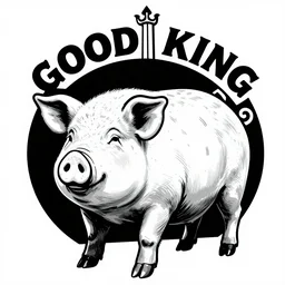 good pig king logo Illustrated by Shepard Fairey, H.R. Geiger, black and white, high contrast, high detailed sharp outlines, hyper realistic, vector art