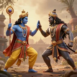 Battle between Lord Rama vs Ravana from Indian epic ramayana, hyper-realistic 8k