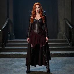 full body photo of christina hendricks as a vampire rogue warrior