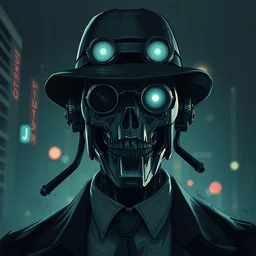 a portrait of noir robot detective, in the style of greg rutkowski