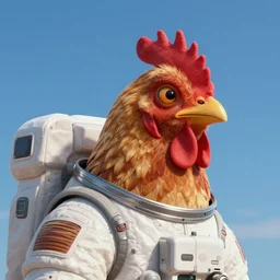 a chicken wearing a astronaut suit in a alien planet, profile picture, digital art, concept art, trending on DeviantArt, highly detailed, high quality, 4K, cartoon, high coherence, path traced, blue sky in the background, octane render, digital painting, no helmet, masterpiece